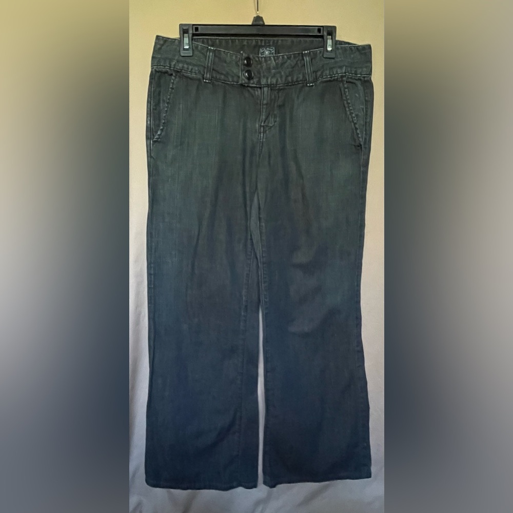 Lucky Brand Blue Dungarees America Sz 12 Wide Leg 34 Waist 31 Inseam Mid Rise